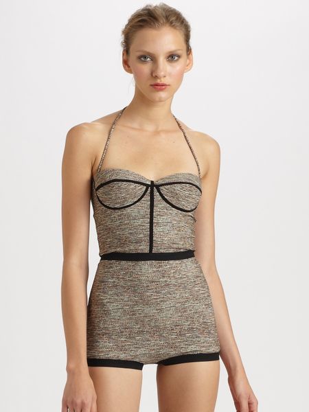 Bottega Veneta OnePiece Halter Swimsuit in Gray (beige) - Lyst