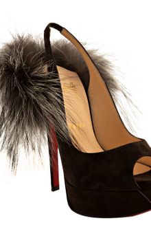 Christian Louboutin  Fox Trimmed Peep Toe Slingbacks - Lyst