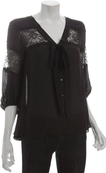 Dolce Vita Black Silk Tie Detail Clio Lace Blouse in Black - Lyst
