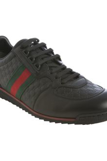 Gucci Black Ssima Leather Web Striped Sneakers - Lyst
