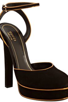 Gucci Black and Gold Suede Huston Ankle Strap Platforms - Lyst