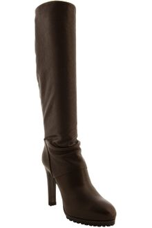Yves Saint Laurent Black Leather Knee-high Heeled Boots - Lyst