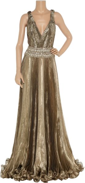 Marchesa Embellished Metallic Organza Gown in Gold - Lyst