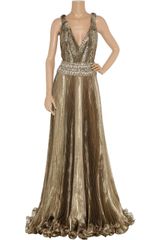 Marchesa Embellished Metallic Organza Gown