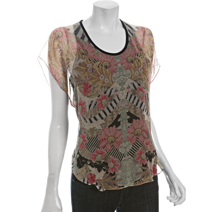 Alexander Mcqueen Yellow Floral Print Silk Chiffon Kimono Sleeve Blouse