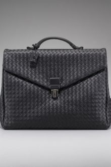 Bottega Veneta Two-gusset Woven Briefcase, Black - Lyst