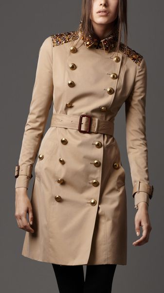 Burberry Gem Embellished Trench Coat in Beige (honey)