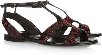 Burberry Prorsum Patent-Leather And Raffia-Effect Sandals - Lyst