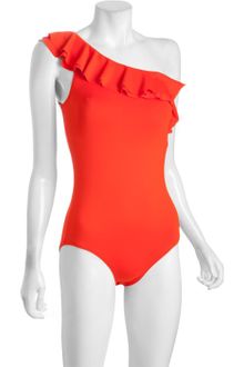 DKNY Rouge Ruffled One Shoulder One-piece Maillot - Lyst