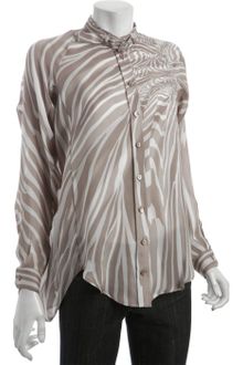 Gucci Swirl Print Silk Buckle Collar Button Front Blouse - Lyst