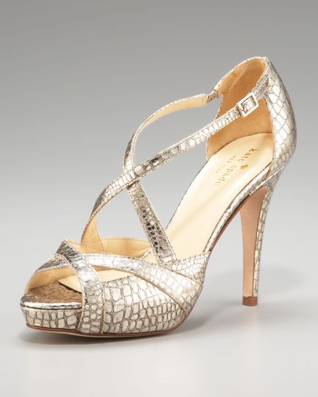 Kate Spade Snakeembossed Strappy Sandal in Gold (platnium) - Lyst