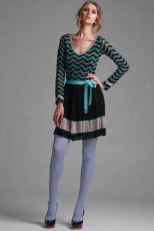 M Missoni Black Wave Stripe Wool Blend Pleated Skirt Dress - Lyst