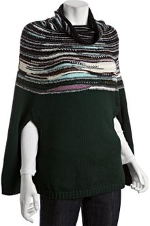 M Missoni Dark Green Wool Blend Stripe Trim Poncho Sweater - Lyst