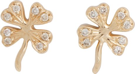 Sydney Evan Lucky Clover Studs in Gold - Lyst
