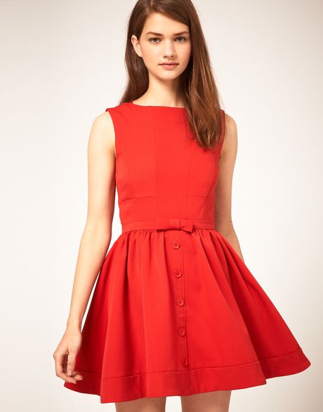 Asos Collection Asos Skater Dress with Bow Front in Red