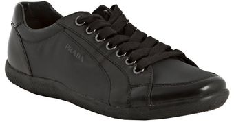  Prada Sport Grey Leather and Nylon Lace-up Sneakers 