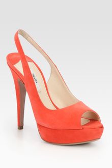 Prada Suede Peep Toe Slingback Pumps - Lyst