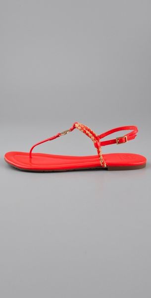 Tory Burch Aine Flat Sandals in Red (natural) - Lyst