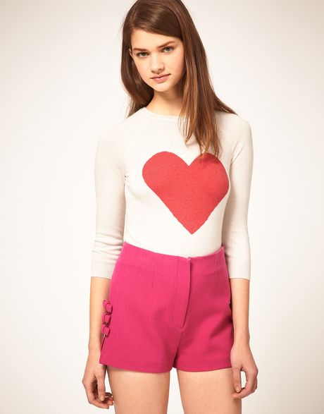 Asos Collection Asos Angora Jumper with Heart in Pink (creampink) - Lyst