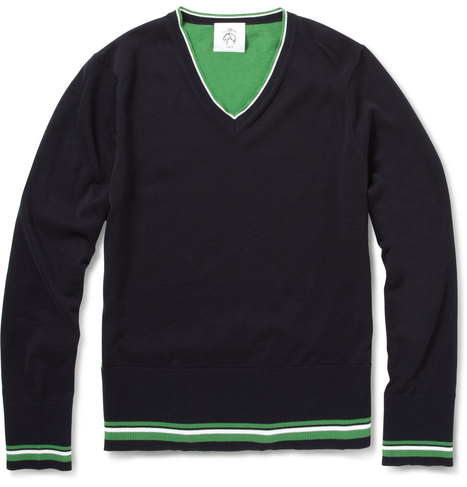 Black Fleece Vneck Cotton Sweater in Blue for Men Lyst