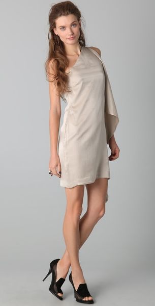 Robert Rodriguez Asymmetrical Sleeve Slim Dress in Beige - Lyst