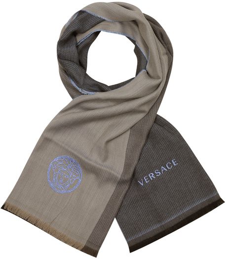 Versace Medusa Fine Wool Long Scarf in Blue - Lyst