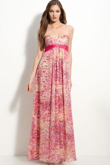 BCBGMAXAZRIA Metallic Chiffon Strapless Dress - Lyst
