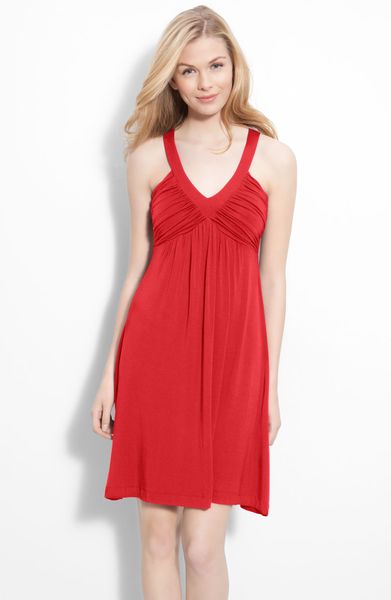 Calvin Klein Ruched Bodice Jersey Dress in Red (poppy)