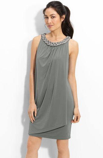 Donna Ricco Chain Neck Matte Jersey Shift Dress - Lyst