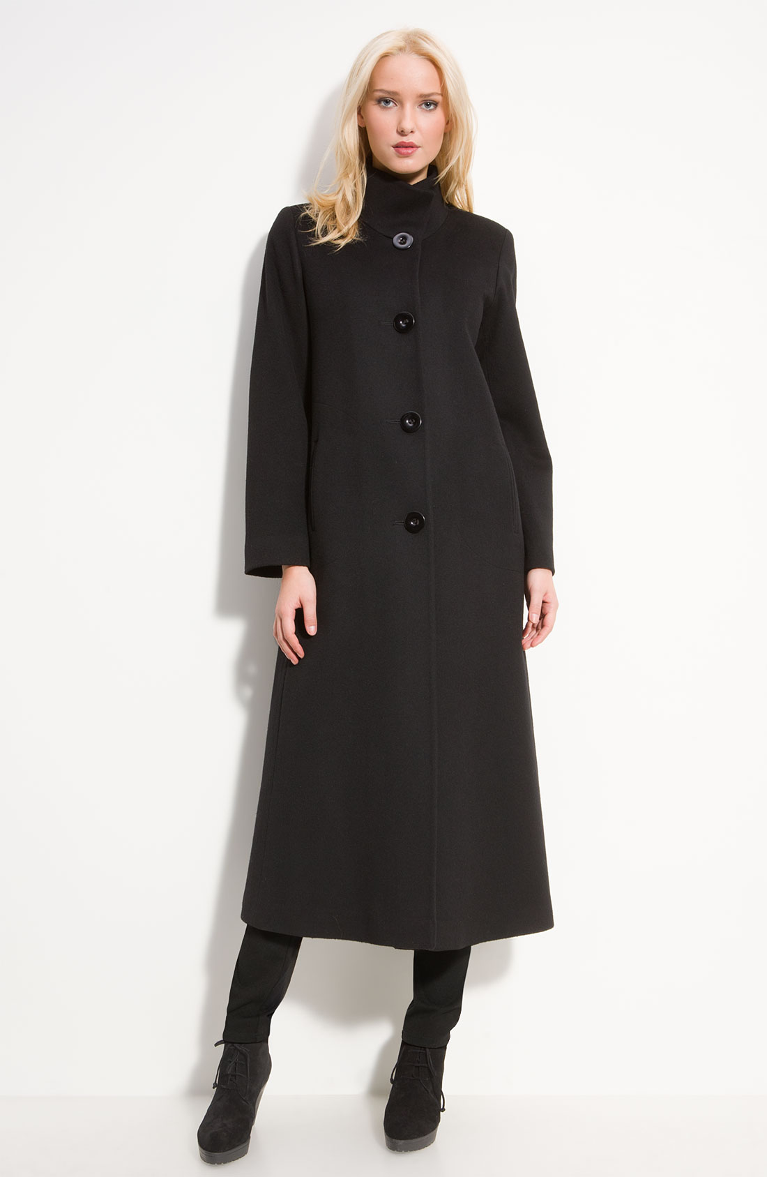 Fleurette Stand Collar Cashmere Coat in Black | Lyst