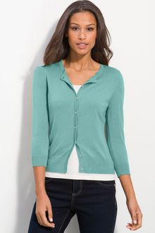 Halogen Three Quarter Sleeve Crewneck Cardigan - Lyst
