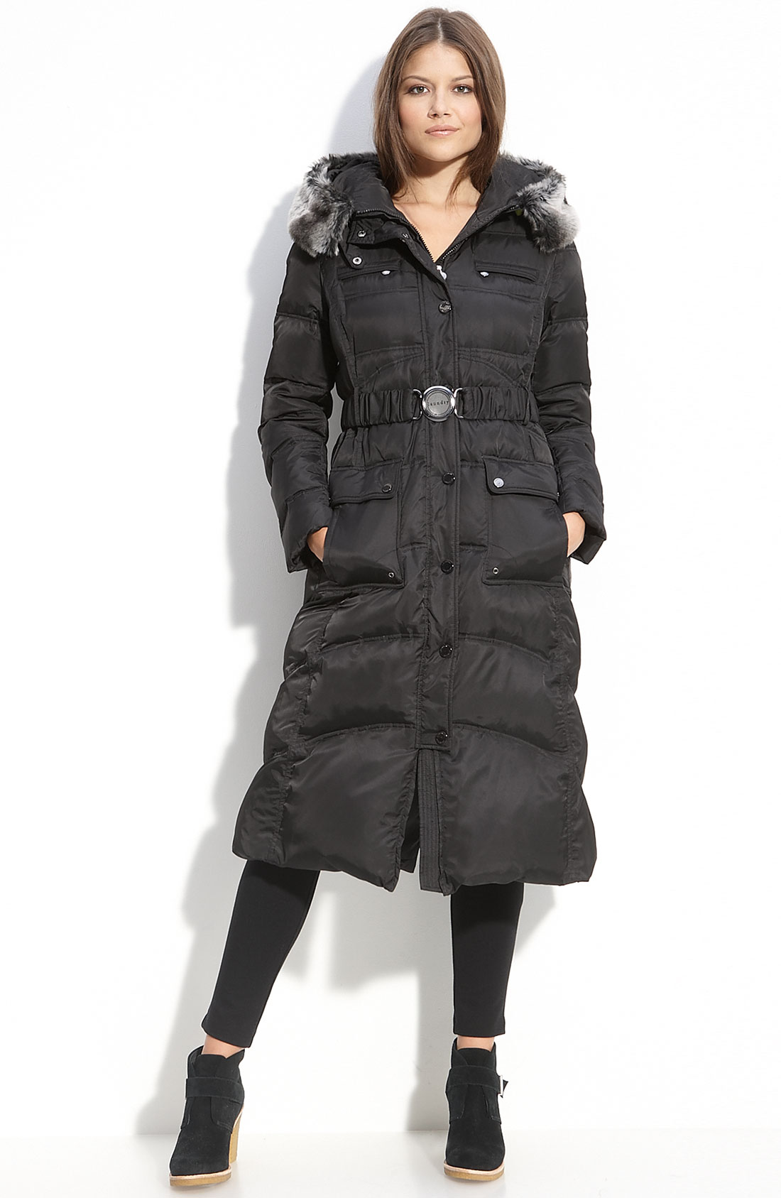 Laundry By Shelli Segal Quilted Coat With Faux Fur Trim In Black 