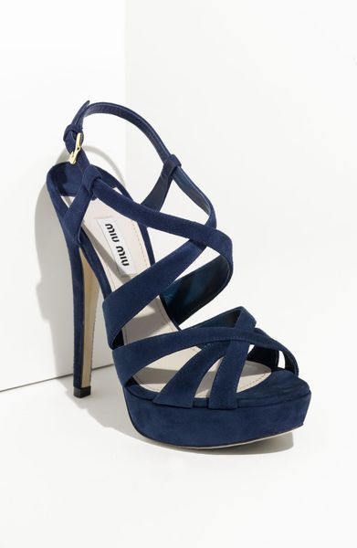 Miu Miu Strappy Platform Sandal in Blue (oltre mare) - Lyst
