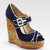 Christian Louboutin Melides Linen & Cork Wedge Sandals in Blue (navy) - Lyst