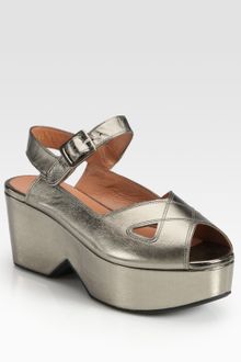 Robert Clergerie Metallic Leather Wedge Sandal - Lyst