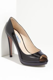 Prada Patent Leather Peep Toe Pump - Lyst