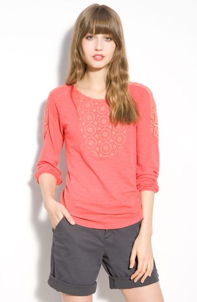 Lucky Brand Elli Lace Trim Top in Purple (melontini) - Lyst