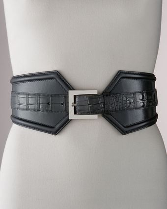 Oscar de la Renta Leather-alligator Bombayed Contour Belt - Lyst