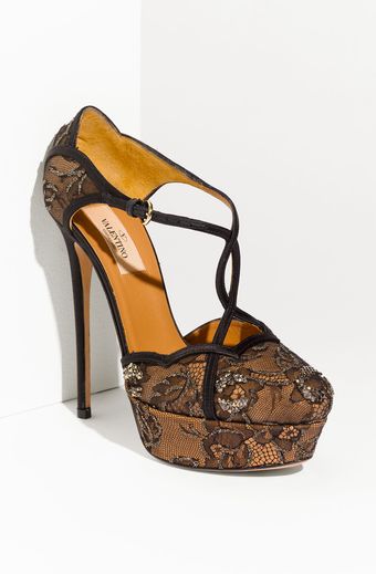 Valentino Crystal Embellished Lace Sandal - Lyst