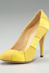 Charlotte Olympia Satin-felt Striped Pump