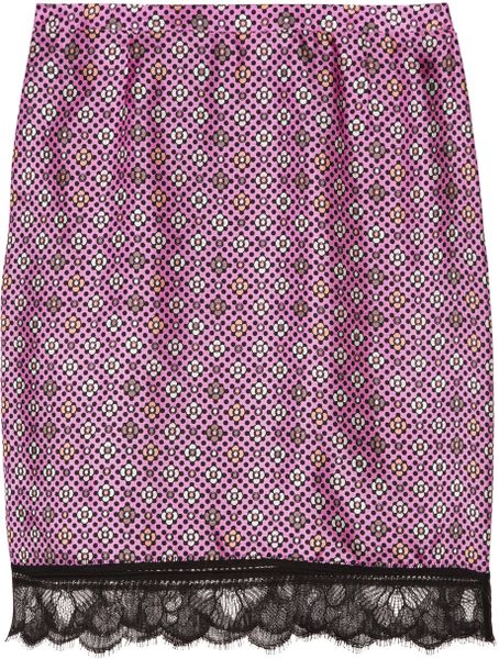 Emanuel Ungaro LaceTrimmed Printed Silk Skirt in Pink - Lyst