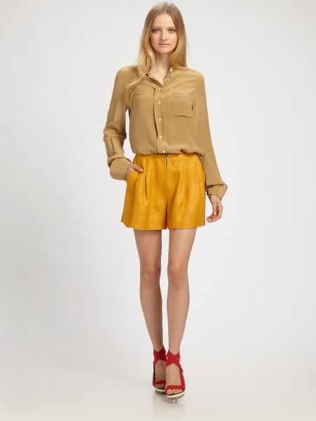 3.1 Phillip Lim Band Collar Blouse in Khaki - Lyst