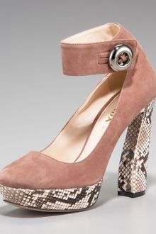 Prada Suede & Python Ankle-strap Pump - Lyst