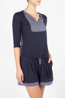 3.1 Phillip Lim Navy Henley Chiffon Back Top - Lyst