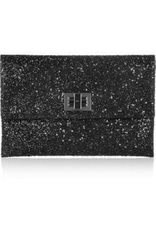 Anya Hindmarch Valorie Glitter-finish Leather Clutch - Lyst