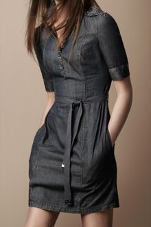 Burberry Brit Ruffle Shoulder Denim Dress - Lyst