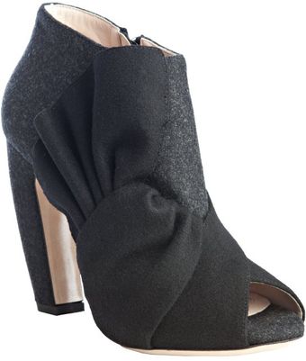  Charcoal Felted Wool Knotted Peep Toe Bootie 