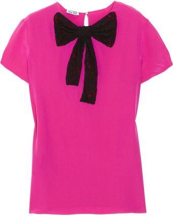 Miu Miu Lace-bow Silk Top - Lyst