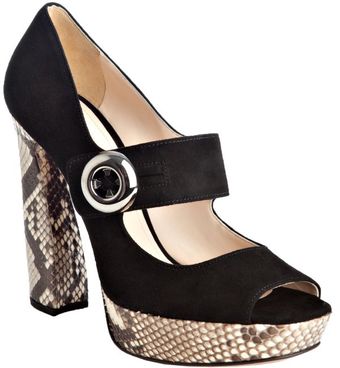   Suede and Python Open-toe Mary Jane Pumps 