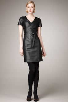 Burberry V-neck Leather Dress - Lyst